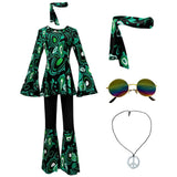 Women 60s 70s Outfits Hippie Costume Set Disco Outfit Dress Boho Flared Pants Hippie Shirt Headband