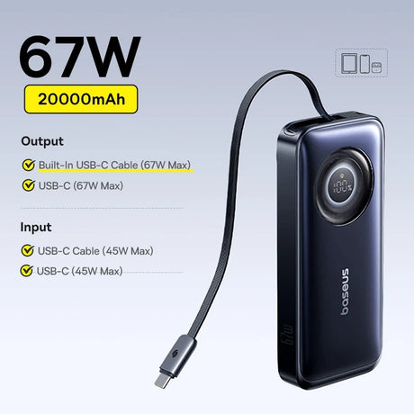 Baseus 20000mAh portable power bank 65W fast charging