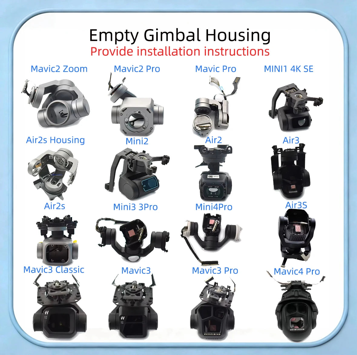 Empty Gimbal Housing with Motor for DJI Mavic 1/2/3 Pro Mini 1/2/3/SE/3 Pro/4 Pro Air 2/3/3S - Repair Parts Without Camera