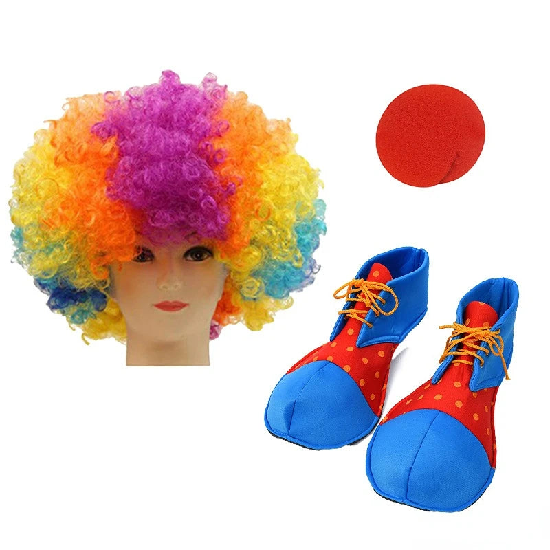 Clown Costume -  Nose Wig Bow Tie Shoes Headband Gloves Hat Stockings and Vest Dress Up Cosplay Props Accessories