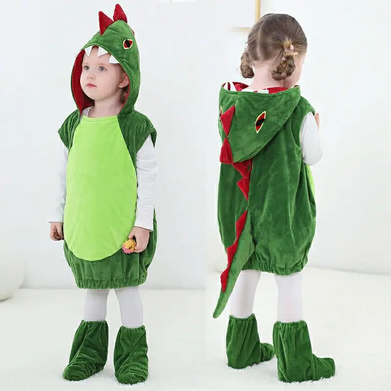Umorden Green Dinosaur Costume Vest Hoodie for Children Boys Girls Toddler 3-4Y 6-8Y with Foot Covers Halloween Purim Clothes