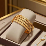 Herseygold Slim Metal Bangles Gold Plated Carved Flower Layered Cuff Bracelet Luxury Bride Jewelry Ethnic Mother Day Gift