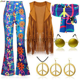 Halloween Hippie Costume Women's Set for Carnival 70s Clothing Accessories Six-Piece Set Tassel Vest+Pants+Headband Set