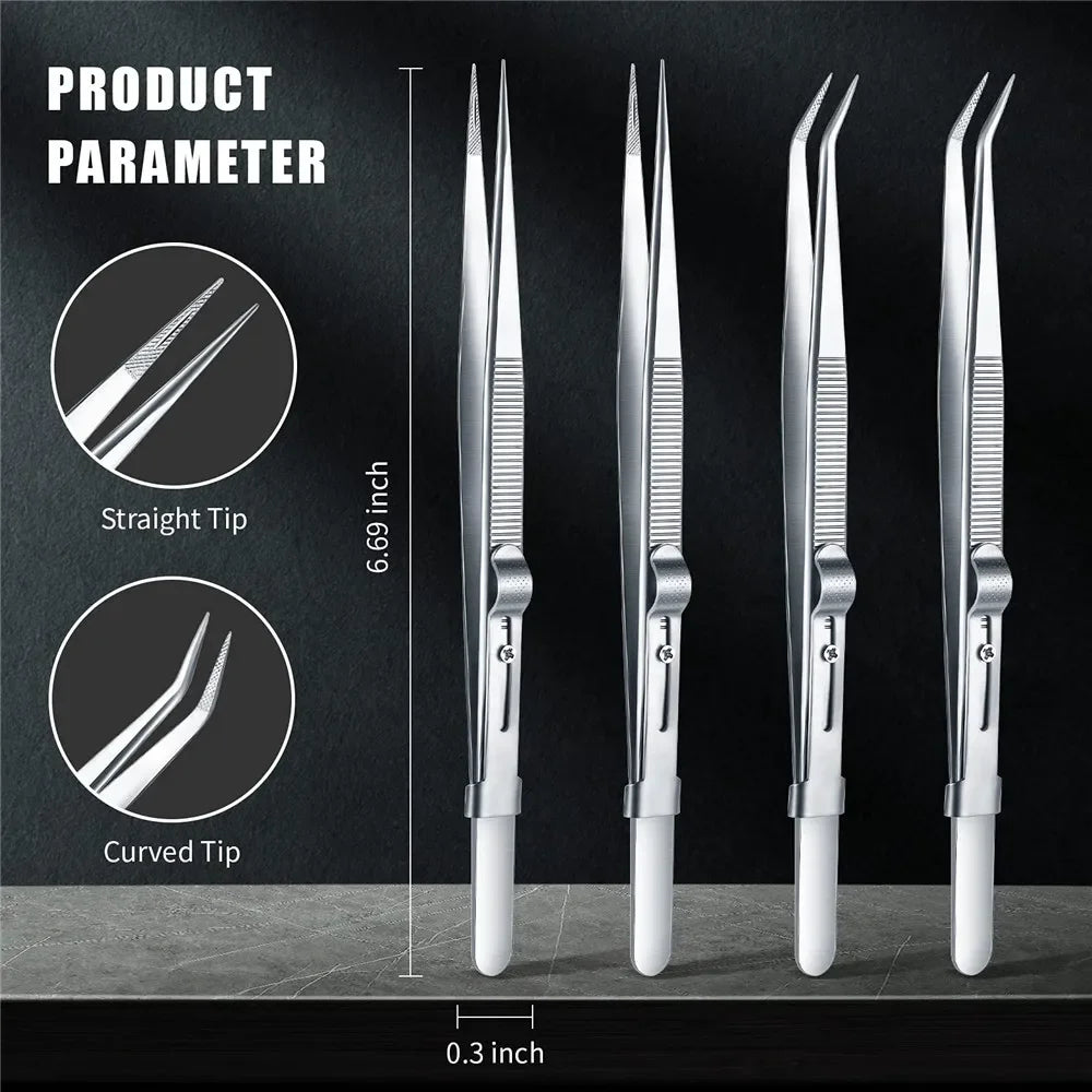 16CM Professional High Precision Stainless Steel Jewelry Tweezers Sandblasting DIY Diamond Gem Jewelry Jeweler's Slotted Buckle