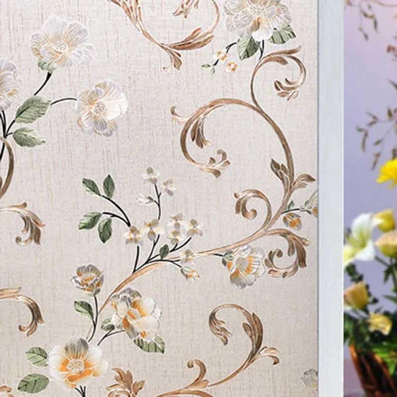 2/3m Flower Window Film Vinyl Opaque Glass Film Privacy Protection Glass 3D Stickers Stained Window Glass Films Home Decoration