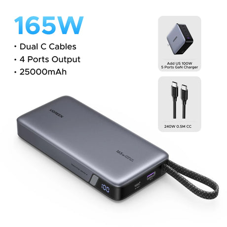 UGREEN 25000mAh portable power bank 165W fast charging
