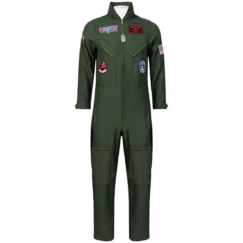 Top Gun Movie Cosplay American Airforce Uniform Halloween Costumes for Men Kids Adult Army Green Pilot Jumpsuit Astronaut