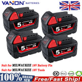 VANON 1/2/4Pcs 5.0Ah M18 Li-on Battery Replace for Milwaukee 48-11-1810 48-11-1820 48-11-1850 48-11-1860 18V Battery Pin