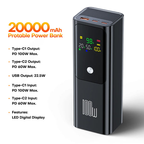 20000mAh portable power bank 100W fast charging