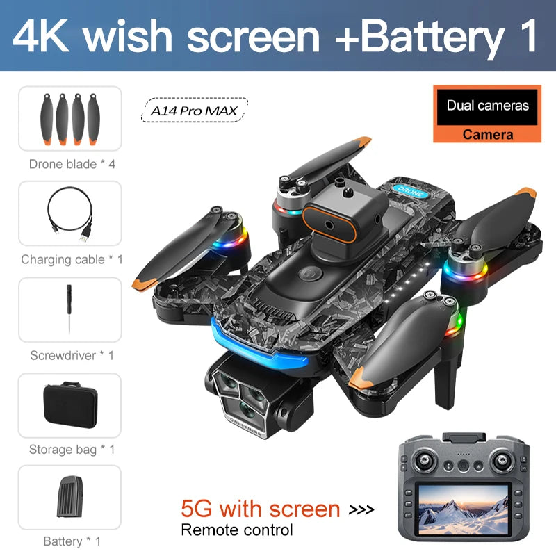 Lenovo A14 MAX Foldable RC Quadcopter 8K HD Three Camera Brushless Motor with Screen Remote Control Gesture Photography Gift Toy