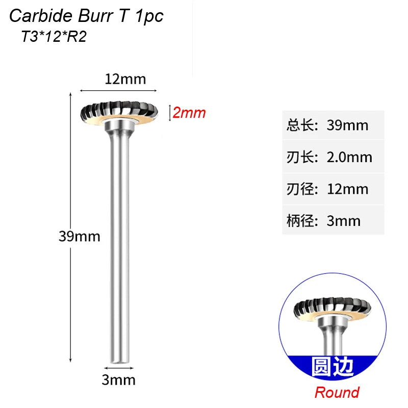 T Type Carbide Rotary File Arc Metal Cutter Bit Tungsten Hard For Aluminum Stone Plastic Carving Engraving For Dremel Metalwork