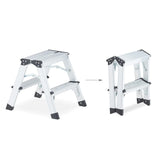 2 Step Folding Ladder Stool Double-Side Aluminium Ladder Non Slip Tread Safety Stool House Work Platform Stepladder