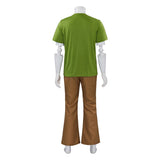 Adult Men Shaggy Cosplay Costume Green V-Neck Short-Sleeve Shirt and Brown Pants Suit Halloween Outfit