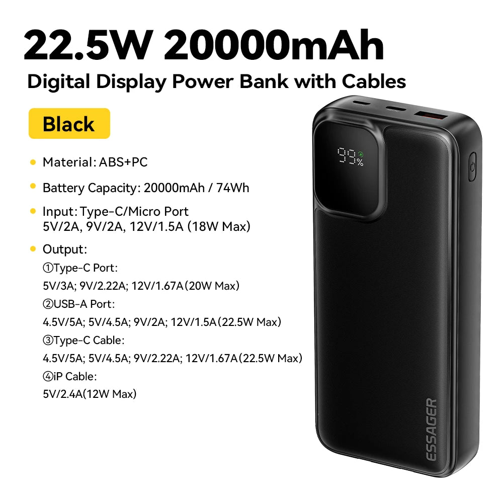 Essager 20000mAh portable power bank 5W fast charging