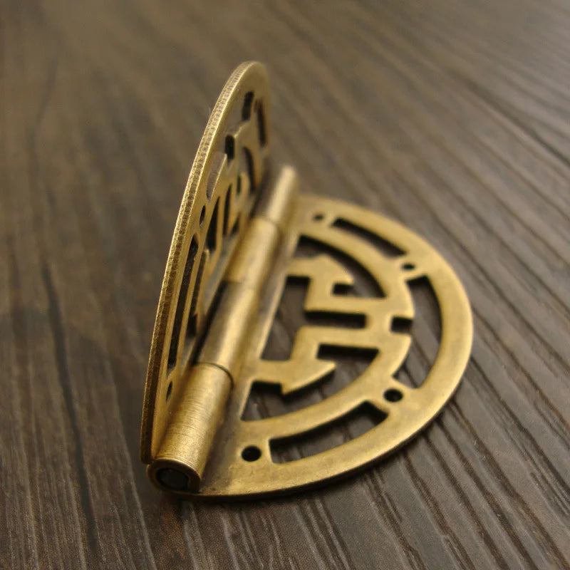 2pcs Vintage Round Brass Hinges w/screws 45mm/1.77inch Hollow Pattern Old Chinese Retro Decor Wood Jewelry Box Wine Case Cabinet
