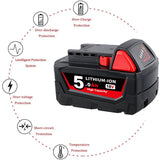 VANON 1/2/4Pcs 5.0Ah M18 Li-on Battery Replace for Milwaukee 48-11-1810 48-11-1820 48-11-1850 48-11-1860 18V Battery Pin