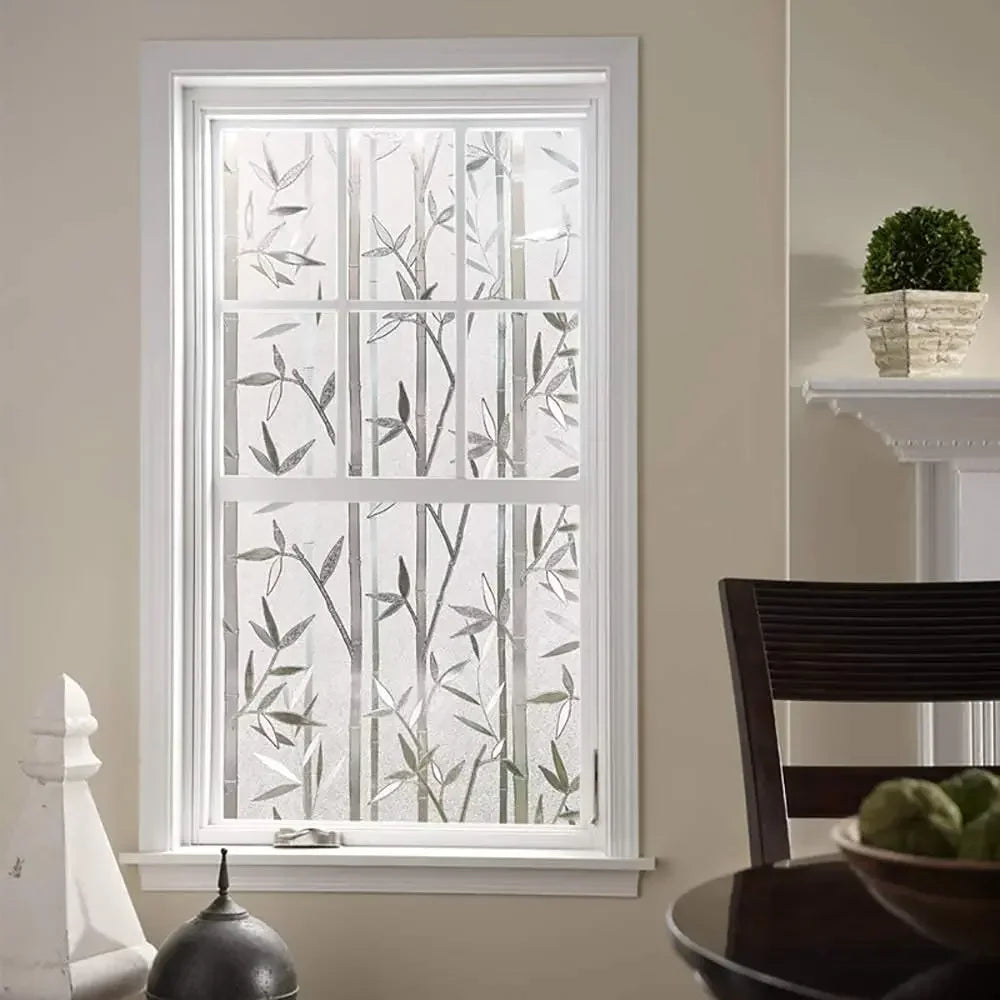 Bamboo Window Film Stained Glass Film Frosted Privacy  Decal Decorative Window Cling No Glue Removable Window Stickers