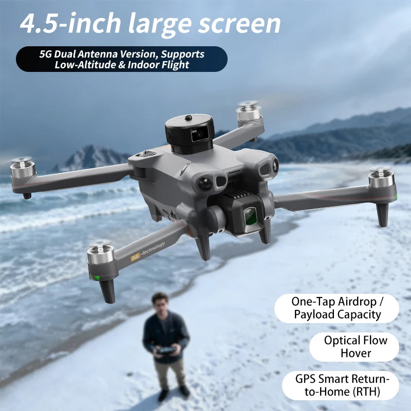 AE51 Foldable GPS Drone 4.5 Inch Large Screen Controller 4K HD Camera Optical Flow Stable Hover WiFi FPV RC Quadcopter for Gift