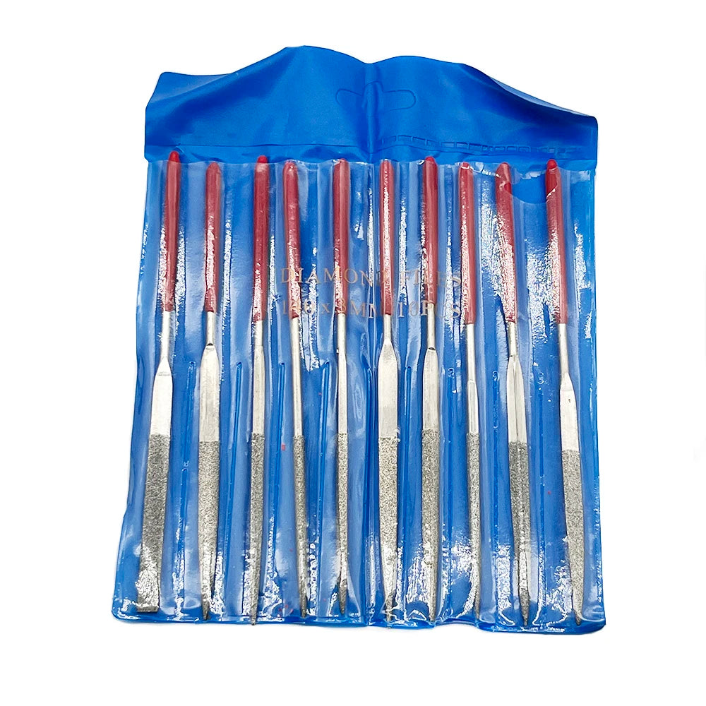 10Pcs Diamond Needle File Set 3x140mm Mini Needle File Kit For Stone Glass Metal Carving Craft Hand Tools Needle File Set