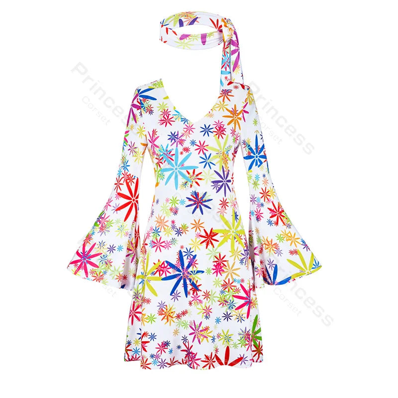 70s Costume Disco Dresses for Women Halloween Costume Sexy Hippie Costume Disco Dress with Disco Headband 70s Outfit Women