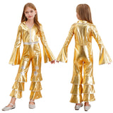 Girls Hippie Costume Cosplay Vintage 60s 70s Disco Stage Performance Dancing Jumpsuit Carnival Shiny Singer Hippies Costumes