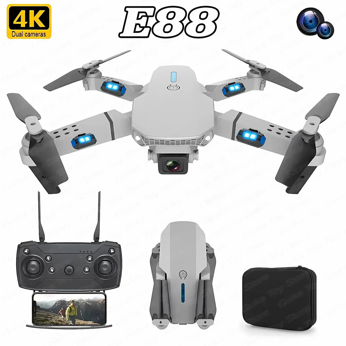 E88 Pro WiFi FPV Drone, Wide Angle, HD, 4K, 1080P Camera, Height Hold, RC, Foldable Quadcopter, Helicopter Toys, Gift, New