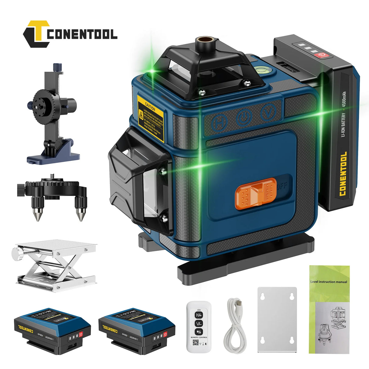 Conentool Lasers Levels 16 Lines Green Horizontal And Vertical 360°Self-leveling 4D Lasers Levels Tools 2pcs Set 4500mAh Battery