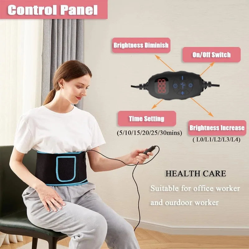 Near Infrared&Red Light Therapy Wrap Belt 660nm&850nm for Body Pain Relief Wearable Pad for Waist Back Stomach Muscle Beauty