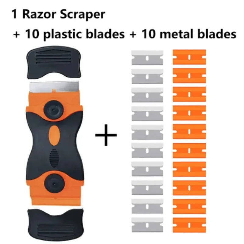 Plastic & Metal Razor Blade Scraper, Window Glass Cleaner, Vinyl Film & Adhesive Remover Tool for Car & Home