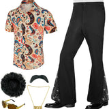 60s 70s Hippie Halloween Costume Sequins Pants Shirt Tops Bell Bottom Men's Flared Trouser Adult Disco Singer Dance Shiny Outfit