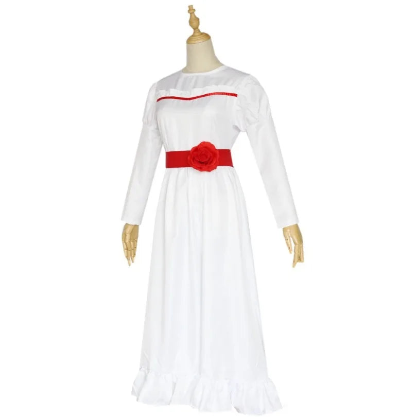 Conjing Doll Annabelle child Cosplay Costume Bride of Chucky Annabelle White Dress Adult Women Halloween Scary Outfits Suit
