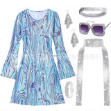 Disfraz 70s Women Disco Dress Hippie Costumes Necklace Earrings Glasses, 60's 70's Birthday Outfits, 1970s Prom Bling Dress