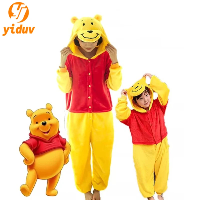 MINISO Winnie Bear Cosplay Costume Pooh Jumpsuit Disney Cartoon Character Role-play Family Look Pajamas for Children's Day Gifts