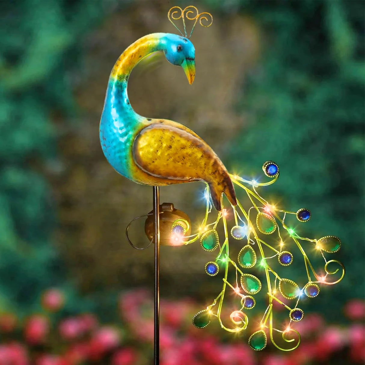 1PC Peacock Solar Garden Lights Outdoor, Animal-Shaped Decorative Lamp with Auto Sensor, Solar-Powered Art for Yard/Lawn