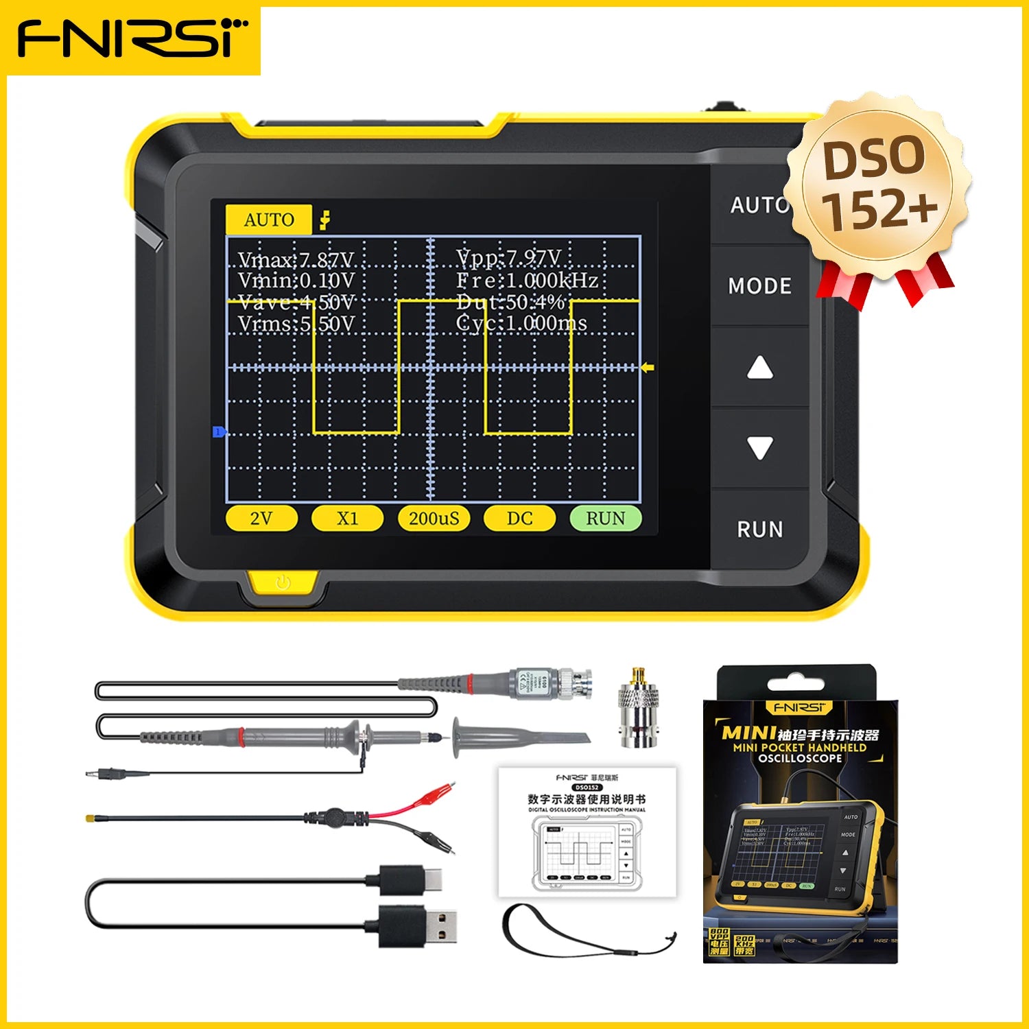 FNIRSI New DSO510 DSO152 DSO153 Mini Handheld Digital 2 IN 1 Oscilloscope Portable 48MS/s 10MHz Bandwidth Electronic Repair Tool