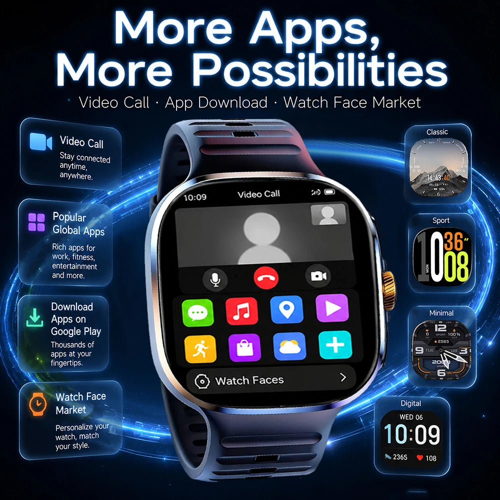 5G/4G Smart Watch 2.40 inch AMOLED 900W Camera HD Video Call 2100mah Battery GPS WIFI Google APPS Download Smartwatch Android 10