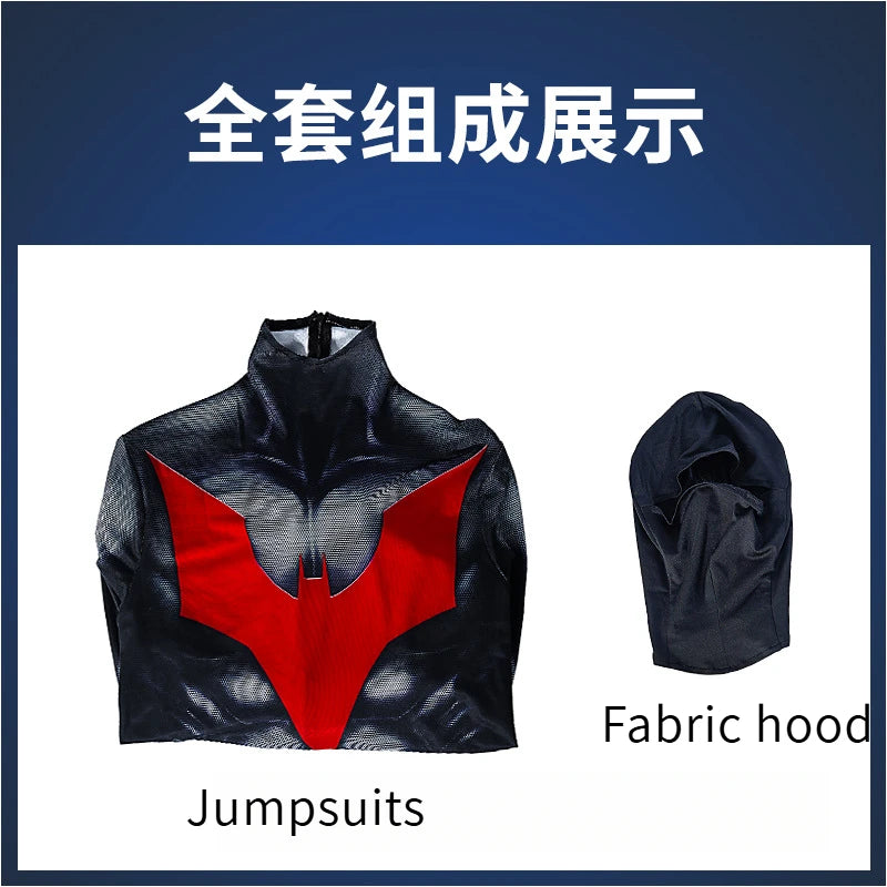 Batmaning Beyond Cosplay Costume Black Jumpsuit with Headgear Full Set Props Accessories Halloween Carnival Party