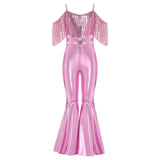 Girls Hippie Costume Cosplay Vintage 60s 70s Disco Stage Performance Dancing Jumpsuit Carnival Shiny Singer Hippies Costumes