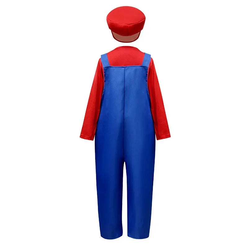 Plumber Costume Cosplay Outfit Bodysuit Children's Clothes Stage Performance Overalls Funny Sets Boy Girl Anime Role Play Outfit