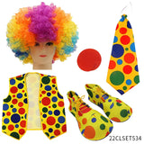 Clown Costume -  Nose Wig Bow Tie Shoes Headband Gloves Hat Stockings and Vest Dress Up Cosplay Props Accessories