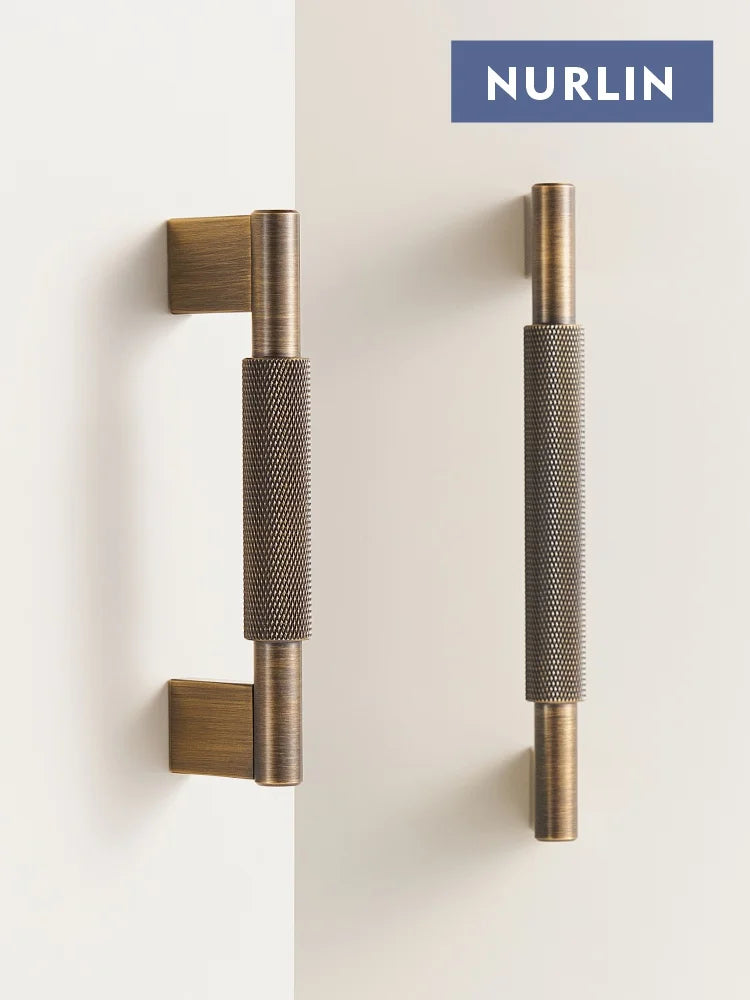 Nurlin New Solid Brass Knurling Brushed Cross Brass Cabinet Long Appliance Pull Bar Furniture Refrigerator Door Kitchen handle