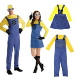 Family Little Yellow Men Cosplay Costume Set Adult Yellow Shirt Blue Overalls Halloween Carnival Party Role Play Outfit