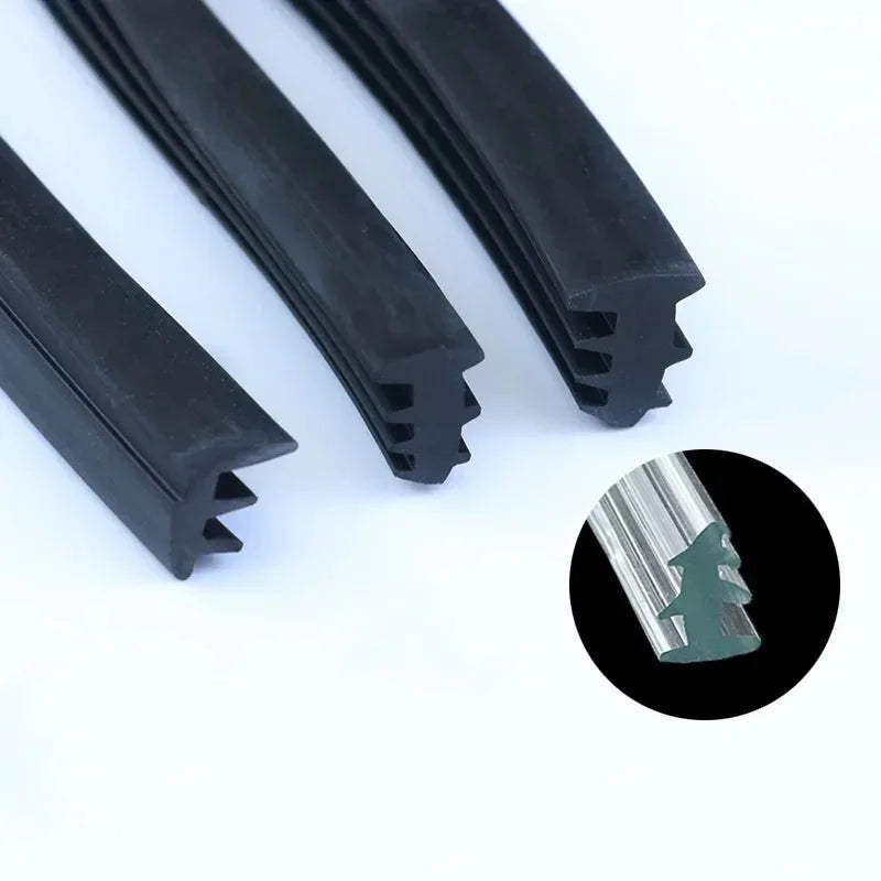 1/3/5M Door And Window Sealing Strip Aluminum Windproof Alloy Fixed Glass Gap Three T Type Fill The Card Slot Rubber Strips