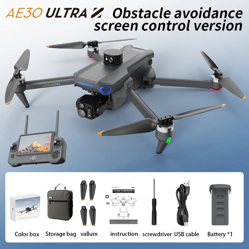 New Ae30 Gps Drone 8k Hd Camera 3 Axes Cardan Wifi Avoid Obstacles Fpv Brushless Touch Screen Remote Control Quadcopter Toys