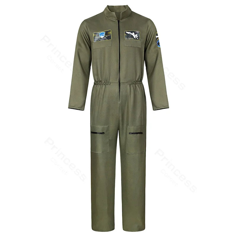 Adult Astronaut Costume for Women Men Flight Suit Costume Cosplay Space Astronaut Blue Full Body Jumpsuit with Zipper Carnival