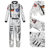 Adult Astronaut Costume for Women Men Flight Suit Costume Cosplay Space Astronaut Blue Full Body Jumpsuit with Zipper Carnival