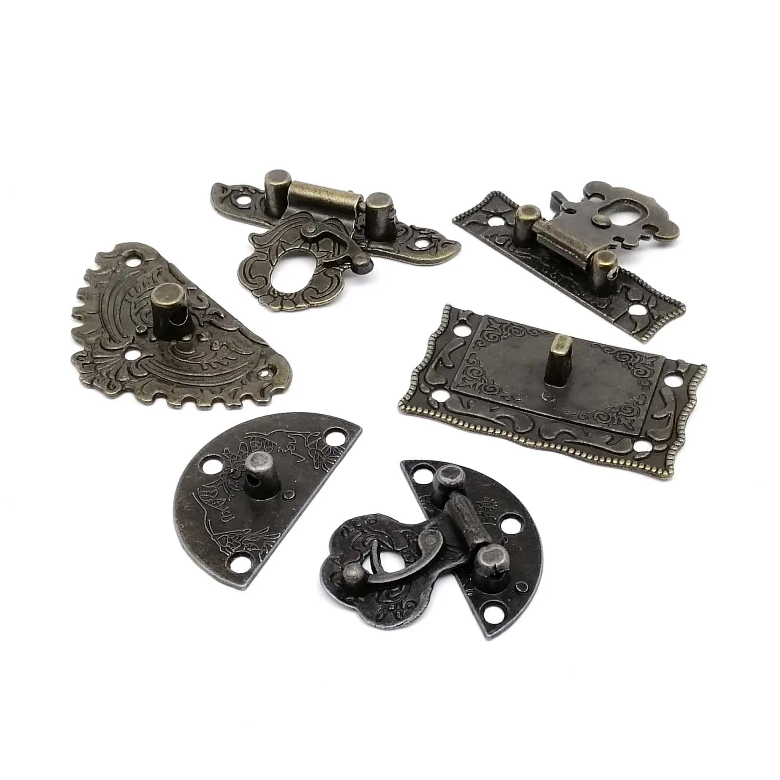 1/2/4pcs Retro Vintage Antique Brass Bronze Decorative DIY Wooden Jewelry Chest Toggle Wine Box Latch Gift Case Hasp Lock Clasp