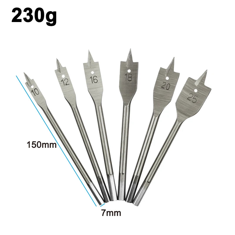 6pc natural color three pointed flat drill hexagonal handle woodworking hole opener wooden board drilling bit tool set