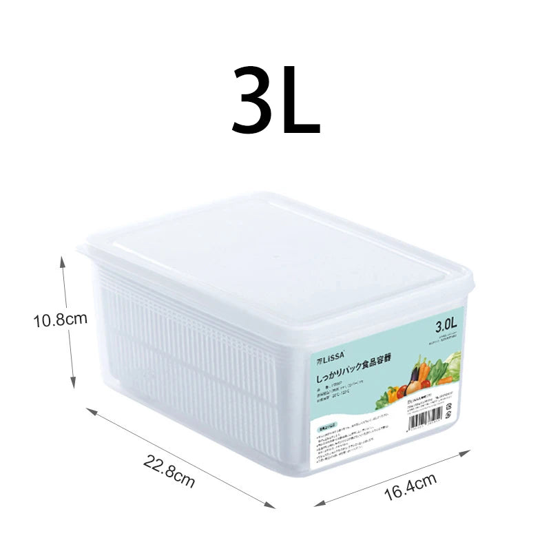 Refrigerator Storage Box Fridge Organizer Fresh Vegetable Fruit Boxes Drain Basket Storage Containers Pantry Kitchen Organizer