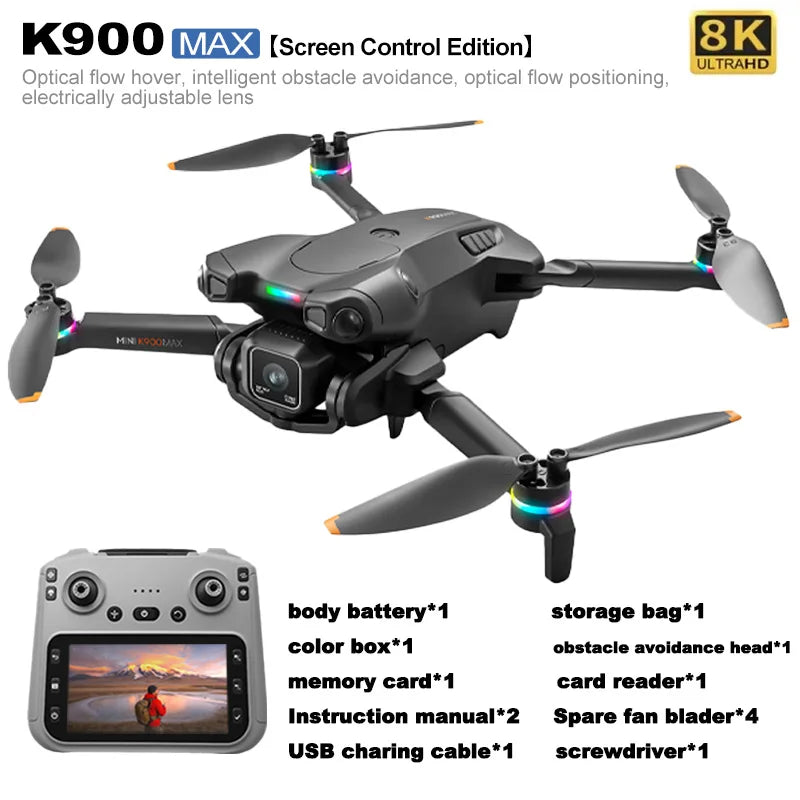 New K900 MAX GPS Drone Professional Dual Camera 8K Screen Remote Control UAV Brushless Obstacle Quadcopter Airplane Kid Gift Toy